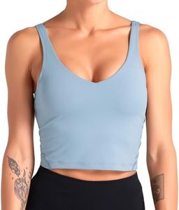 Dragon Fit Women’s Longline Sports Bra Wirefree Padded Medium Support Yoga Bras Gym Running Workout Tank Tops Demin Blue