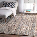 Jute & chindi Braided Natural Rug Hand Woven & Reversible for Living Room Kitchen Entryway Rug, Jute & chindi Rectangular Braided Rug, (8x9 feet, jute danim patta multi 3)