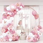 Pink Balloons Arch Garland Kit,114 Pcs Butterfly Pink White Metallic Confetti Latex Balloons Arch Kit with Butterfly Stickers for Baby Shower Birthday Wedding Bride Graduation Party Decorations