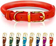 OOPSDOGGY Reflective Rolled Leather Dog Collar for Large Dogs, Adjustable Soft Padded Pet Collar for Large Breed Dogs (Red, L, 14"-18")