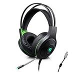 KUNOVA (TM) Black Dolby 7.1 Surround USB LED Lighting Over-Ear Gaming Headphone Headset Headband with Mic for PC Computer Game With Volume Control