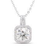 SAVEARTH DIAMONDS 1.90 ct. t.w Center 8MM Round Cut Lab Created Moissanite Diamond Square Solitaire Halo Pendant Necklace In 14k Gold Over Sterling Silver, 18" Chain (VVS1 Clarity), Metal, Moissanite