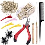 Duufin Hair Extensions Tools Kit 500 Pcs Blonde Micro Ring Beads 1 Pc Micro Beads Plier 2 Pcs Loop Needle Threader Pulling Hook 4 Pcs Plastic Alligator Clips 1 Pc Comb and 2 Bags Mini Rubber Bands