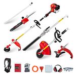 BU-KO 52cc Long Reach Petrol Multi Functional Garden Tool Including: Strimmer, Hedge Trimmer, Pruner Chainsaw, Brush Cutter with 2.4mm Thick Trimmer Line & 1m Extension Pole 1 Year Warranty