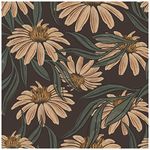 HAOKHOME 93292 Vintage Peel and Stick Wallpaper Floral Brown/PeachPuff/Green Daisy Wall Decor Home Bathroom Boho Decor 17.7in x 6.6ft