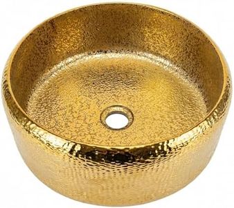 HOPESTAR Gold Cylindrical Bathroom Washbasin, 15.8 Inch Ceramic Vessel Sink