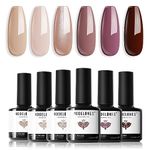 Modelones Gel Nail Polish, 6 Colors Nude Brown Gel Polish Set Neutral Pink Gel Nail Polish Set Soak Off Pearl Glitter Nail Gel Nail Art DIY Manicure Salon and Home for Women