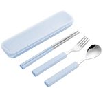 VANRA 3-Piece Children Utensils Set 18/8 Stainless Steel Child Flatware Set Silverware Spoon Fork Chopstick Set with Travel Case for Kids Lunch Box