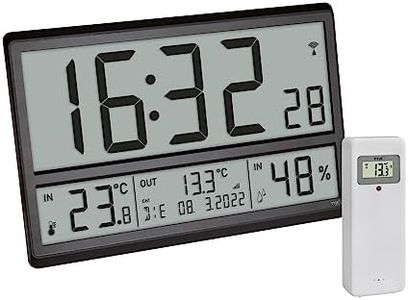 TFA Dostmann 60.4523.01 Digital XL Wall Clock with Outdoor Temperature and Indoor Climate Radio-Controlled Clock 24 Hours Display Full Date Black (L) 360 x (W) 235 x (H) 28 (84) mm