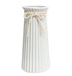 White Ceramic Ribbed Vases for Minimalist Modern Home Decor, Decorative Flowers Vase for Wedding Dinner Table Office Bedroom - 9.5 Inch / 25 CM