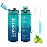 MYFOREST 700ml/24oz Tritan™ Water Bottle, Large Spout for Gulp/Removable Straw for Sip, Anti-Scratch Time Marker for Motivational Hydration, Drop-Resistant/BPA-Free