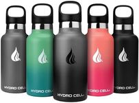 HYDRO CELL Stainless Steel Water Bottle with Straw & 2 Standard Mouth Lids (32oz 24oz 20oz 16oz) Keeps Liquids Hot or Cold w/Double Wall Vacuum Insulated Leak Proof Sport Design (Graphite/Black 16oz)