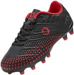 LEOCI Boys Football Boots Kids Trainers Girls Astro Rugby Studs Shoes Soccer Cleats Black Red