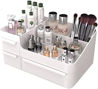 Makeup Organizer with Drawers, Countertop Organizer for Vanity, Bathroom and Bedroom Desk Cosmetics Display Case for Brushes, Lotions, Perfumes, Eyeshadow, Lipstick and Nail Polish, White