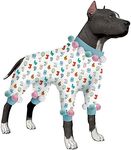 LovinPet Large Dog Pajamas, UV & Post Operative Protection, 4 Legged High Collar Onesies, Lightweight Stretchable Cool Numbers With Glasses Prints as Base Shirt for Dresses