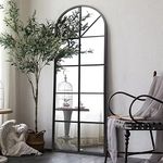 ZMYCZ Floor Full Length Mirror, Black Arched-Top, Large Window Pane Mirror, Wall Mounted Mirror, 65"x22" Standing Mirror Hanging or Leaning, Body Mirrors for Bedroom, No Stand