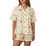 Yassiglia Women's Pyjama Sets Long Sleeve Shirts Tops and Shorts 2 Piece Ribbed Loungewear Outfits Pjs Women's Nightwear Pyjamas for Women (UK, Alpha, S, Regular, Regular, Shorts&Yellow)