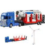 NEXTAKE 2 in 1 Flatbed Trailer & Wind Turbine Model Set, Push and Go Inertial Toy Truck Lowboy Trailer Toy Tractor Truck and Trailer Toy with Wind-up Wind Turbine Toy