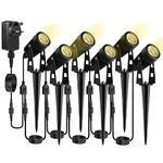 98.4FT Garden Spike Lights Mains Powered Waterproof 6 in 1 Outdoor Garden Spot Lights Garden Lights Garden Uplighters with BS Plug 12V Warm White Garden Spotlights IP65 Ideal for Garden, Wall, Path