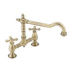 ENKI, Langley, KT116, Antique Brass, Traditional Bridge Kitchen Sink Mixer Tap for Basin, Brass Construction, with Twin Levers & Swivel Spout Perfect for Double Bowl Sinks, Drip Free Ceramic Valve