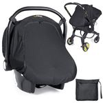 Orzbow Universal Baby Car Seat Sun Shade,Breathable Baby Car Seat Cover with Side Air Holes and Zip Window,UPF50+ Blackout Blind for Baby Napping,Sleep Aid for Baby Car Seat,Blocks 99% of UV,Black