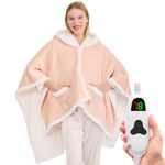 greenoak Wearable Heated Throw Blanket Electric Shawl - Heated Robe Poncho Blanket Hoodie for Adult, Winter Gifts for Mom Women Girlfriend Grandma 5-Position Timer 10-Heating Levels,Dusty Pink