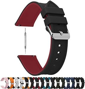 8 Colors for Quick Release Silicone Rubber 22mm Watch Band, Fullmosa Rainbow Soft Rubber Watch Strap with Stainless Steel Buckle 22mm Black Top/Red Bottom