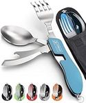 Orblue 4-in-1 Camping Utensils, 2-Pack, Portable Stainless Steel Spoon, Fork, Knife & Bottle Opener Combo Set - Travel, Backpacking Cutlery Multitool