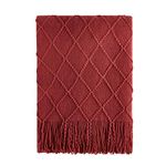 BOURINA Throw Blanket Textured Solid Soft Sofa Couch Cover Decorative Knitted Blanket (Cherry Red,50x60 inches)