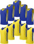 10 Pack Youth Boys Reversible Mesh Performance Athletic Basketball Jerseys Blank Team Uniforms for Sports Scrimmage Bulk, Blue/Yellow (10-pack), Large