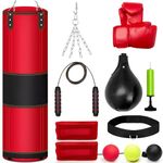 Hollowfly 4ft Heavy Punching Bag Set, 6 in 1 Unfilled Heavy Boxing Bag with Punching Gloves, Wraps, Chain, Ceiling Hook for Indoor/Garden MMA Kick Boxing Muay Thai Karate(Red)