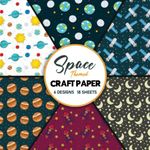 Space Theme Scrapbook Paper Collection: 8.5 X 8.5 6 Space Rocket Planets Designs with 18 Sheets Single Sided Crafting Paper