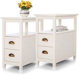 PHI VILLA Narrow End Table Set of 2, Nightstands Side Table with Storage Drawer for Living Room Bedroom Small Space, Skinny Sofa Table Bedside Tables Ivory