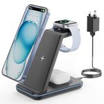 GEEKERA Wireless Charger Stand, 3 in 1 Wireless Charging Station for iPhone 16/15/14/13/12/11/Pro Max/XS/XR/X/8, Fast Charging Stand for Apple Watch 2-Ultra, Docking Station for AirPod 4/Pro/3/2-Black