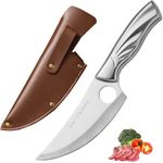 TROVEXX High Carbon Stainless Steel Boning Knife with Sheath & Pocket Knife Sharpener Hand Forged Caveman Knife Multipurpose Japanese Chef Knives for Camping, BBQ, Home, Outdoor