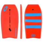 Osprey 44” BodyBoard with Adjustable Wrist Leash for Kids and Adults, Lightweight Bodyboard with XPE Deck, Crescent Tail and EPS Core, Multiple Colours and Design, Red