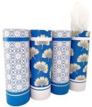 Car Tissues Holder with Facial Tissues - 4 PK - Travel Tissue Tubes for Car Box Container Perfect Fit for Cylinder Car Cup Holder (Blue)