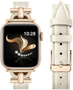 Ocaer Compatible with Apple Watch Strap 42mm 41mm 40mm 38mm, Luxury Leather Band for iWatch Series10 9 8 7 6 5 4 3 2 1 SE, Slim Dressy Apple Watch Band with D-Shape Metal Buckle,Women(Beige/Rose Gold）