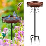 Daoeny 35In Metal Bird Bath for Outside, Bird Bath Bowl with 5 Prongs Base Stake, Freestanding Garden Metal Bird Bath, Vintage Birdbaths Bowl, Bird Baths for Outdoors Yard Garden Lawn Decor(Brown)