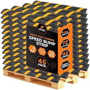 Xpose Safety 6 Ft Rubber Speed Bump, 45 Pack Bulk Full Pallet – Heavy Duty Modular Interlocking Traffic Hump with Reflective Strips, 22,000 lb Capacity for Roads & Parking Lots