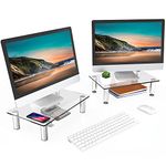 FITUEYES Dual Monitor Stand Glass Height Adjustable PC Laptop Computer Screen Riser, Desk Organzier, 2 Pack-38.5x24x7.5cm