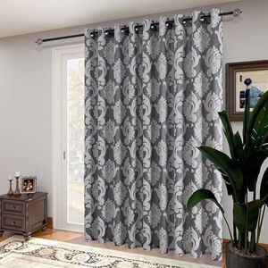 NAPEARL Sliding Door Curtains Luxury Patio Doors Damask Extra Wide Silver Gray Curtains for Room Divider 1 Panel Grommet Top Outdoor Curtain Drapes for Living Room, Bedroom, Gazebo or Porch