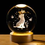 Arikyrist 3D Crystal Cat Figurines with Wooden Light Base, 80mm Cat Crystal Ball Decor, Laser Engraved Glass Sphere Cat Gifts for Cat Lovers