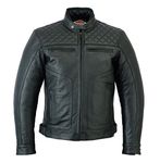 Texpeed Mens Leather Motorcycle Jacket - Touring Motorbike Jacket With Genuine Biker CE Armour (EN 1621-1) Protection Quilted Diamond Stitched Design - Black - 2XL