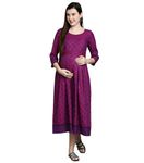 DUMMY SHAPE Maternity Gown for Women | Rayon Pregnancy Dress Kurta with Nursing Zippers for Pre & Post Partum | Feeding Kurtis (DSF-216-3XL, Purple)