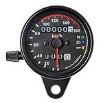 DKMOTORK 0021 KM/H Diameter 2.56 Inches Mechanical Motorcycle Speedometer Dual Odometer Gauge with Led Backlight Neutral Headlight Turn Signal Indicator Stainless 12V Black