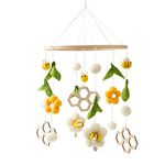 Nursery Mobile for Boys Girls, Boho Bee Flower Nursery Decor Soothe Toy, Shower Set for Infant Bedroom Hanging Decoration, Yellow