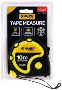 Handy Hardware 10m Heavy Duty Measuring Tape with Wrist Strap, Measures in Centimeters and Inches, Easy to Read Bold Numbers, 3 Locking Mechanism