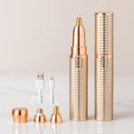 Eyebrow Trimmer for Women 3 in 1 Rechargeable Facial Hair Remover with Replaceable Heads, Professional Painless Personal Hair Removal Eyebrow Razor with Indicator Lights (ROSE GOLD)