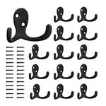 YIHATA Coat Hooks, 14 Pack Heavy Duty Double Prong Wall Mounted Robe Hooks with Screws, Coat Hanger Hooks for Hanging Coat, Hat,Towel,Scarf, Bag, Key, Cap, Cup Black